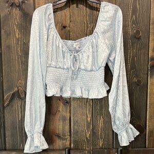 Le Lis Babydoll‎ Smocked Crop Top M Ice Blue Ruffle Sleeves Y2K Coquette Fairy